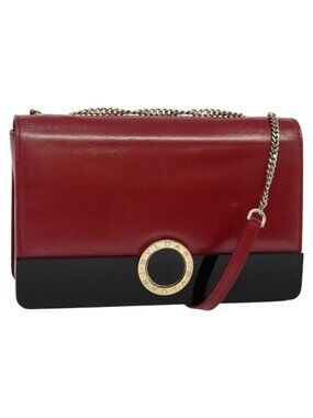 Authentic BVLGARI Chain Shoulder Bag Leather Red
